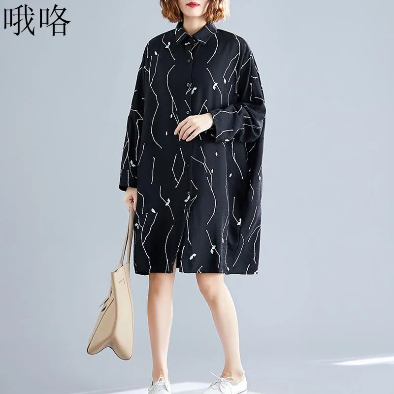 

2020 Summer Plus Size Linen Blouse Floral Long Sleeve Women Shirt Dress Ladies Loose Cardigan Womens Tops and Blouses Woman 6XL