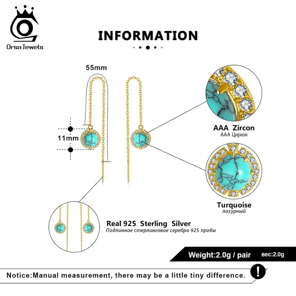 ORSA JEWELS, настоящее 925 Висячие серьги из серебра 925 пробы, натуральный камень, идеальная полировка, серебряные серьги, модные женские ювелирные изделия, ASE74