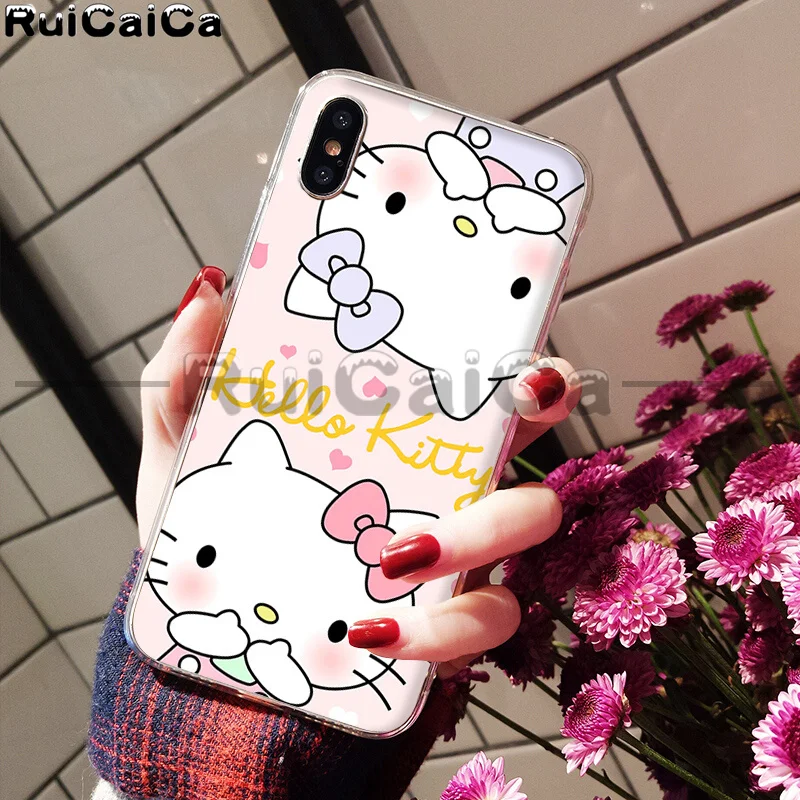 RuiCaiCa прекрасный розовый чехол hello kitty Coque Shell для телефона iPhone 5 5Sx 6 7 7plus 8 8Plus X XS MAX XR