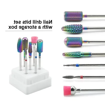 

7Pcs Nail Drill Bits Set IN Box Rainbow Tungsten Carbide/Ceramic Manicure Machine Accessories Milling Cutter Electric Nail File