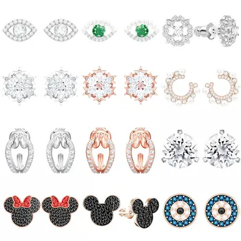 

High Quality SWA ED009 Original 1: 1 Ladies Fashion Pop Cartoon Mickey Minnie Green Eye Pearl Striped Ear Line Earring Jewelry.