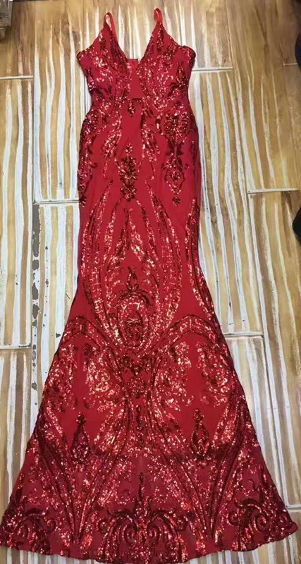 red Модное красное платье макси, сексуальное платье с глубоким v-образным вырезом и блестками, женское платье знаменитостей, высокое качество, вечернее платье без рукавов, Vestidos - Цвет: red