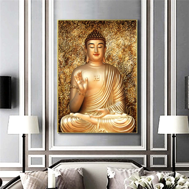 Toile imprimée de bouddha couleur or, décoration de maison, sans cadre -  AliExpress