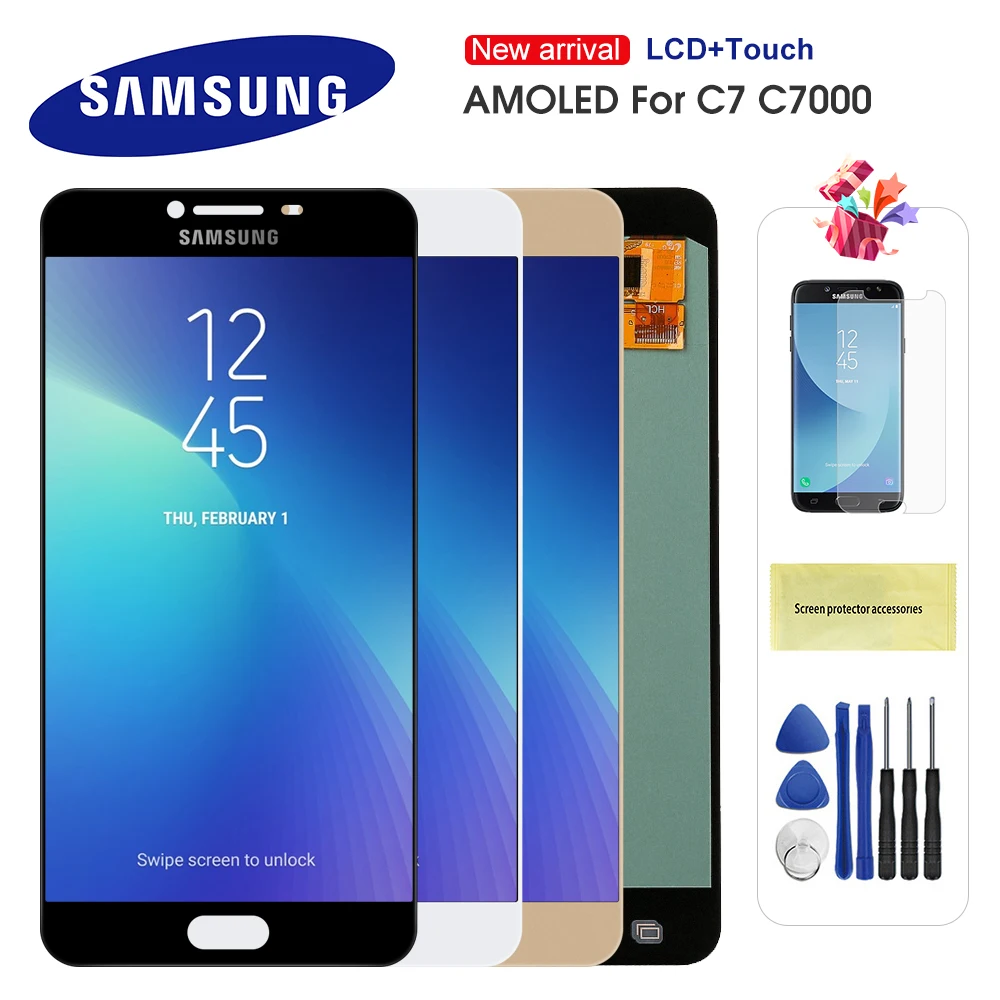 Супер AMOLED lcd для samsung Galaxy C7 C7000 SM-C7000 ЖК-дисплей кодирующий преобразователь сенсорного экрана в сборе Замена Для C7 lcd