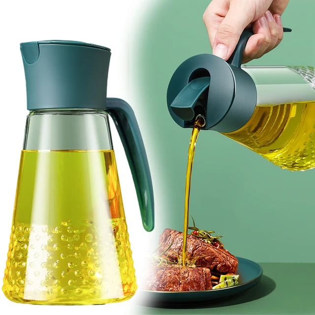 Olive Oil Dispenser Bottle Leakproof Glass Oil Container With Non-Slip  Handle Automatic Cap And Stopper Oil Dispenser Bottle For Kitchen 630ML