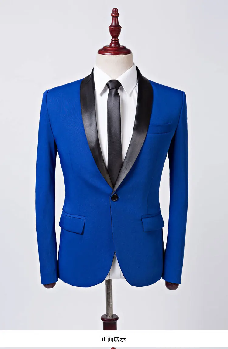 Aismz Mens Fashion Royal Blue Shawl Collar Suit Coat Casual Wedding Business Male Blazer Jacket Masculino Slim Fit Hombre