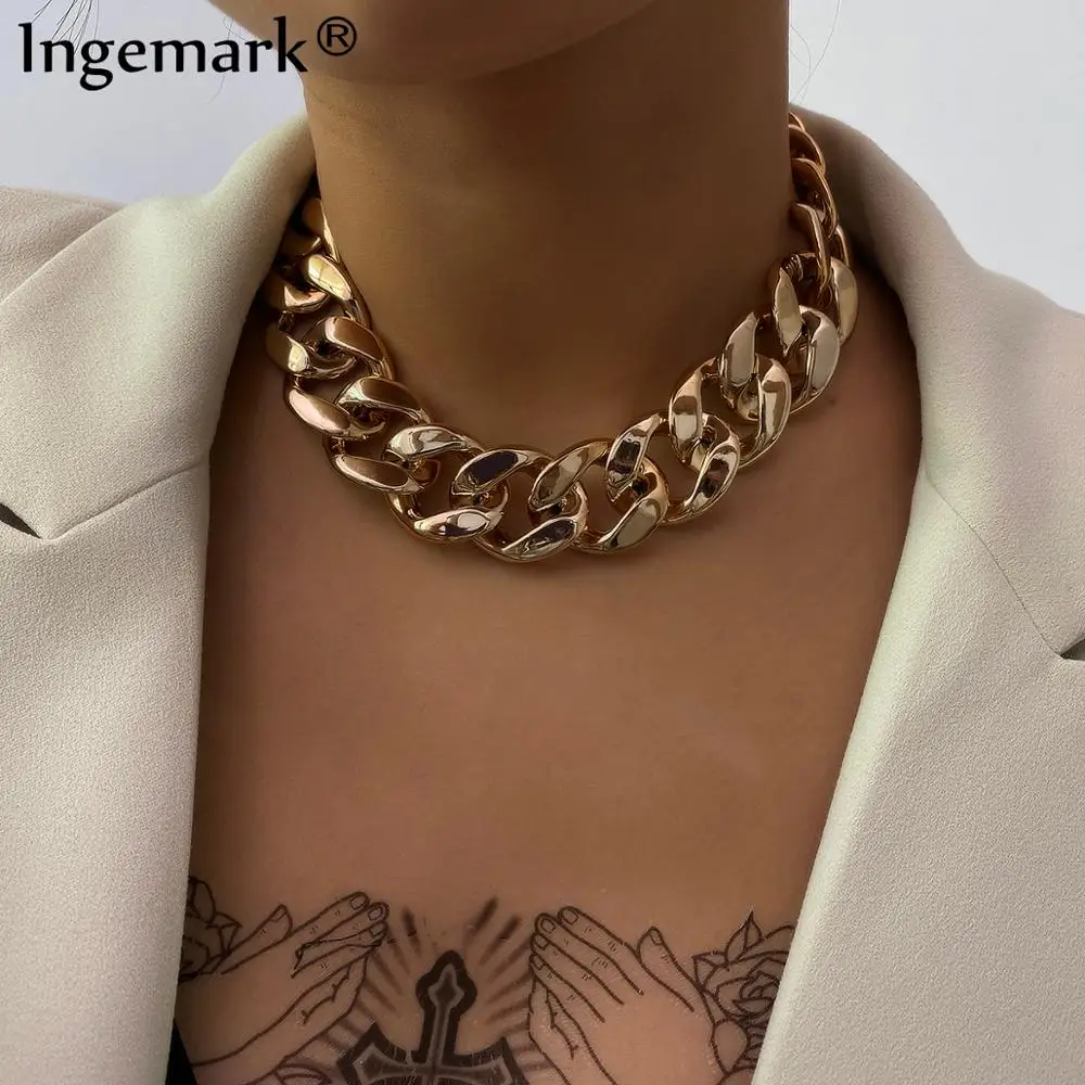 Ingemark, панк, уникальное ожерелье с кубинской цепочкой, для женщин, модное, для мужчин, t, стимпанк, большой массивный замок, колье, ожерелье, мужские ювелирные изделия