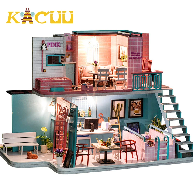 DIY Doll House Furniture Wooden Dollhouse Kits 3D Miniature Doll Houses Toys With LED for Children Birthday Christmas Gifts