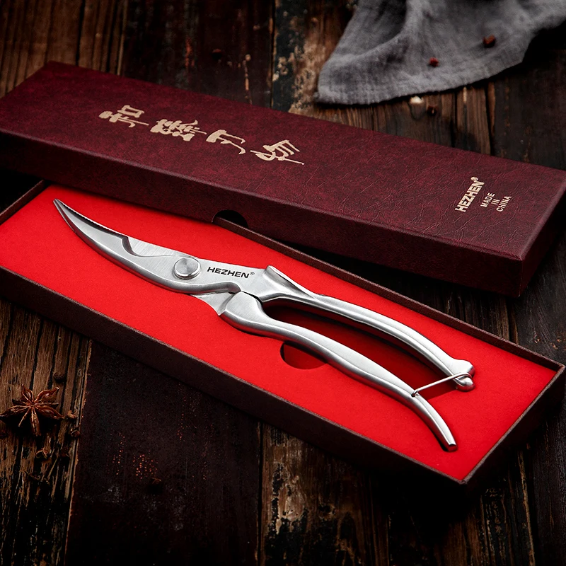 

HEZHEN 262mm Multipurposes Kitchen Shear 3Cr14MoV Stainless Steel Scissors Cut Chicken Poultry Fish Meat Vegetables Self-locking