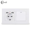 COSWALL EU Standard Wall Socket Grounded With 2 USB Charge Port Hidden Soft LED + 1 Gang 1 Way On / Off Light Switch PC Panel ► Photo 1/4