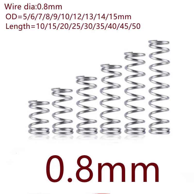 Stainless Steel Spring 10-20pcs/lot wire 0.8mm Stainless steel compression spring outer diameter 5-15mm length 10-50mm