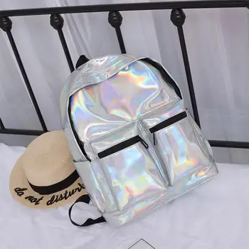 

Fashion Women Men Storage Backpack Laser Patent Leather Unisex Shoulder Travel School Bag Large Capacity Backpack Women