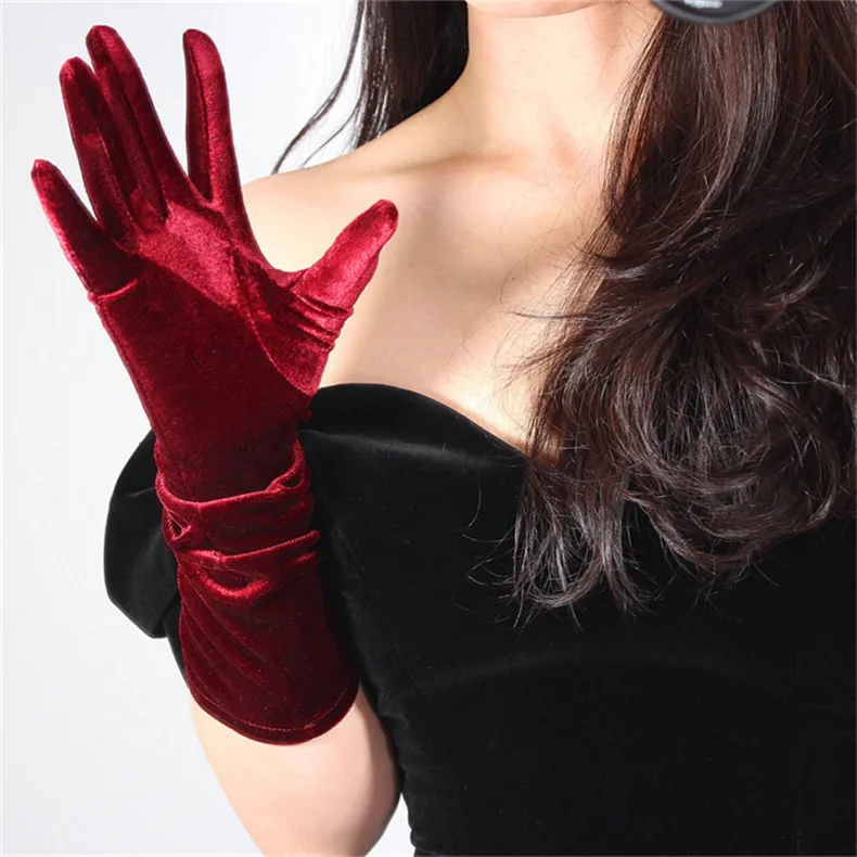 Женские перчатки 40 см высокие эластичные велюр перчатки Мода цвет красного вина бордовый бархат золото бархат женские варежки Сенсорный