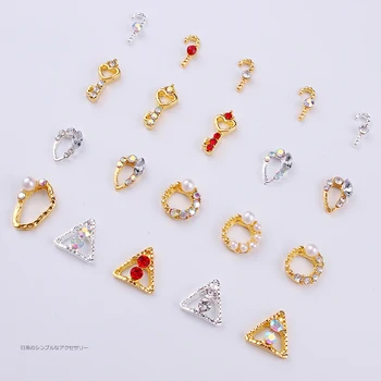 

100 Pcs Gold/Silver Alloy Nail Jewelry Crystal Hollow Diamond Gems Love Heart 20 Designs Nail Art Tips Rhinestones Charms JC741