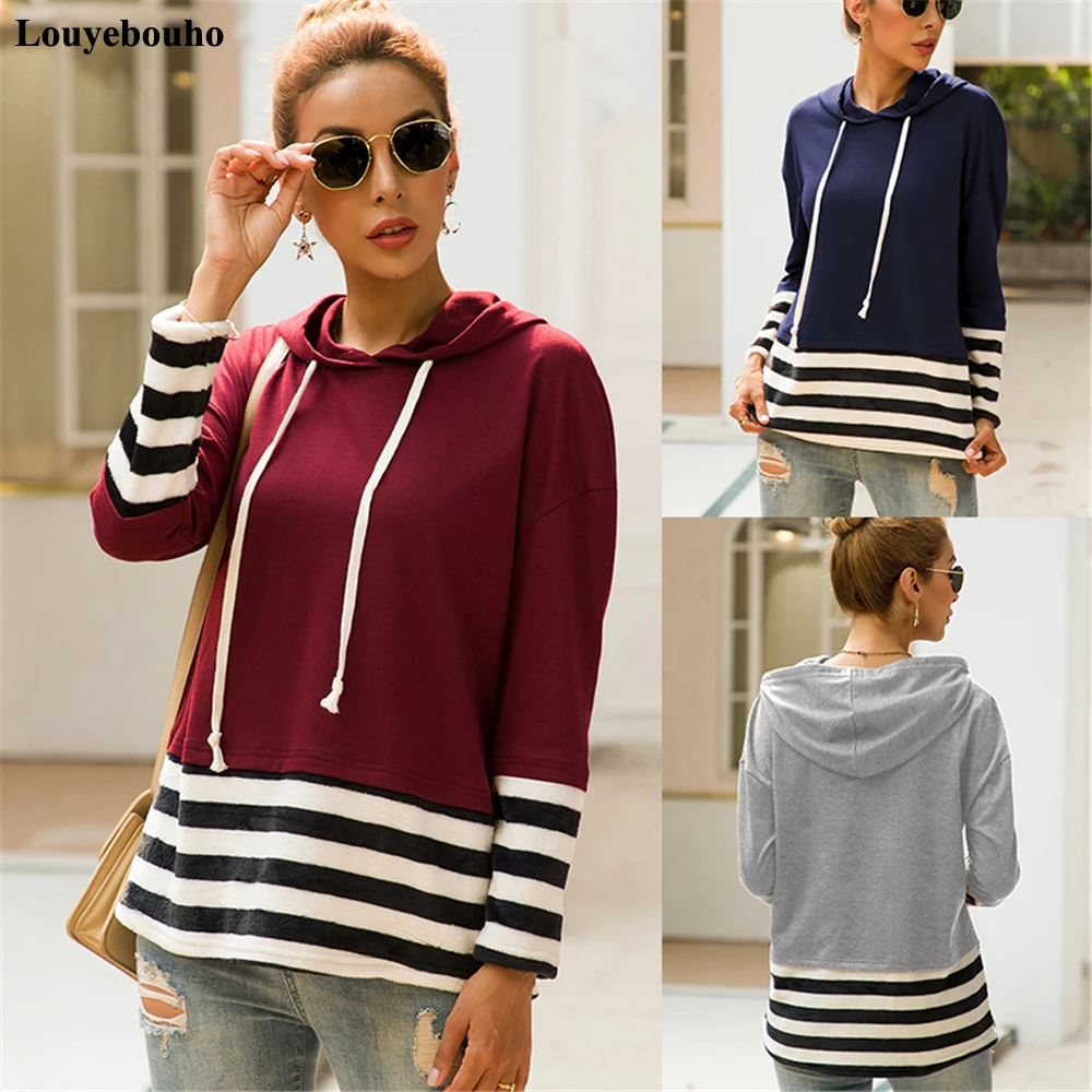 

Women Autumn Casual Hoodie Long Sleeve Slim Patchwork Drawstring Hooded Sweatshirt Winter Loose Pullover Jumper Top Sportswear