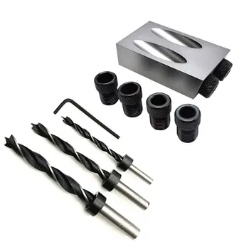 

Hole Locator 14Pcs/Set Pocket Hole Jig Kit 6/8/10mm Drive Adapter for Woodworking Angle Drilling Holes Guide Dowel Jig Wood Tool