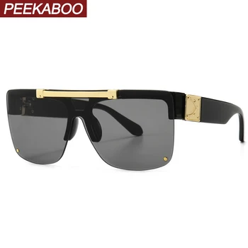 

Peekaboo men flip up sunglasses women oversized black silver mirror retro half frame square sun glasses male flat top uv400