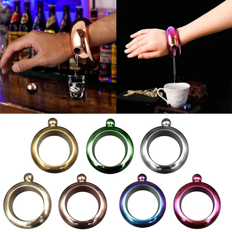 cheap Portable Hip Flask Funnel Bangle Jug 3.5oz Wine Mixed Bottle Alcohol Bracelet Stainless Steel Camping Flagons Drinkware Supply