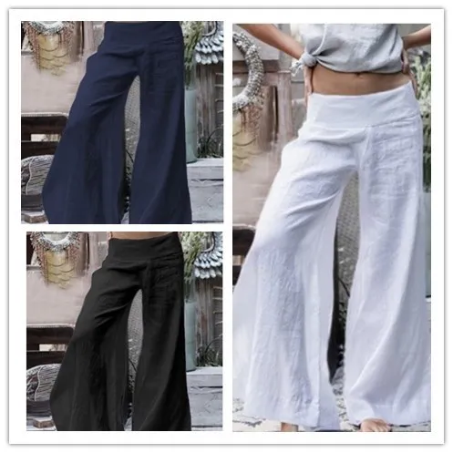 

Women's Solid Linen Wide Leg Pants