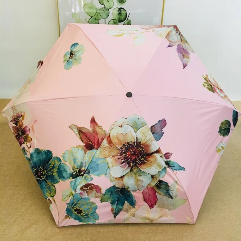 Only Jime Flowers Five Folding Sun Umbrella Female Ultra Light Compact Mini Pocket Portable Folding Sunscreen Anti-UV Umbrella