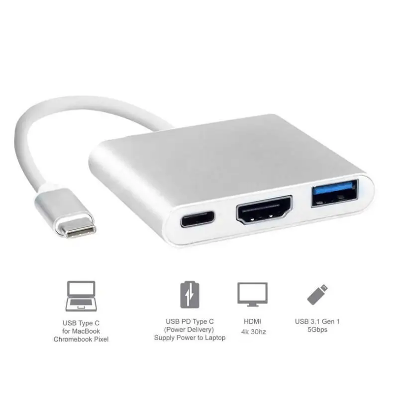 

USB-C To HDMI 3 in 1 Cable Converter For Apple Macbook USB 3.1 Thunderbolt 3 Type C Switch To HDMI 4K Hub Adapter Cable 1080P