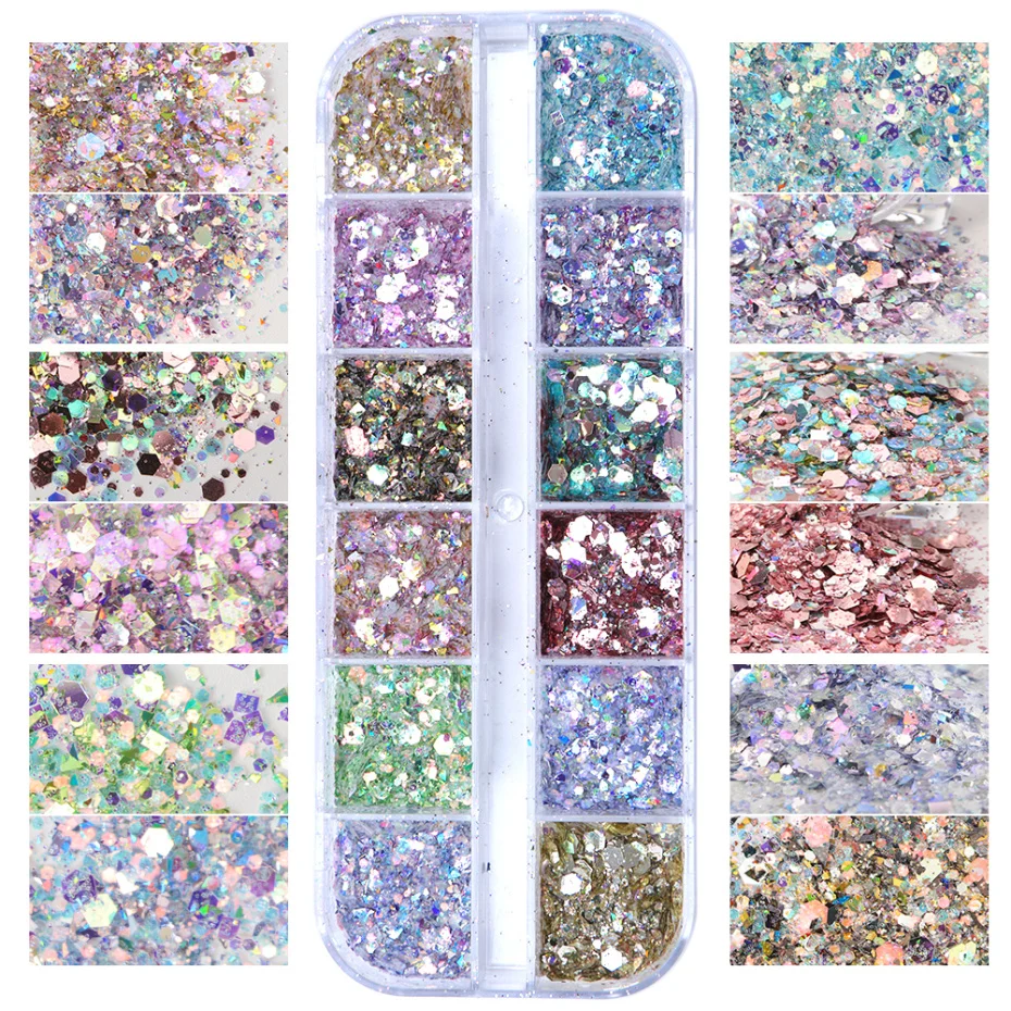 Nail Glitter Sequins Holo Flakes Nail Art Powder Gel Polish Paillette Manicure Accessories Decorations For LADJ01-12-2