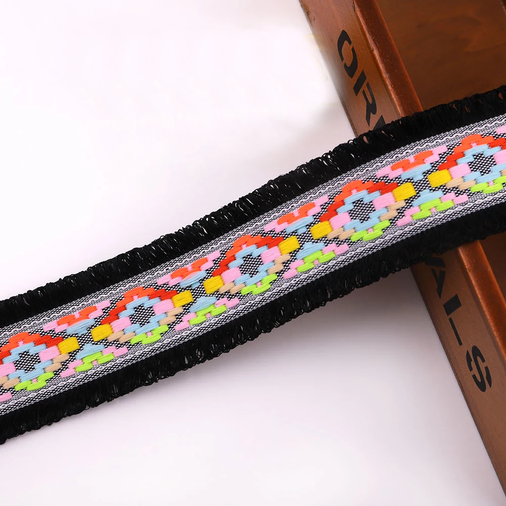 2yards Bilateral Fringe Jacquard Webbings Lace Ribbon Trims Clothing Collar Decorative DIY Handwork Sewing Accessories Lace lace ribbon,lace sewing accessories,lace sewing supplies,lace accessories,lace garment accessories,clothing accessories,lace decoration,clothing craft accessories,tassel trim lace