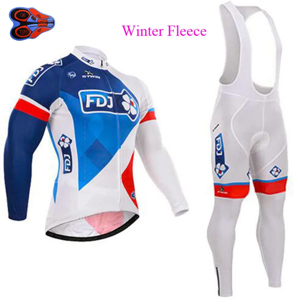 FDJ с длинным рукавом Велоспорт Джерси велосипед брюки набор Мужские 9D колодки Ropa Ciclismo Pro тепловой флис велосипедный майон Culotte - Цвет: Picture Color