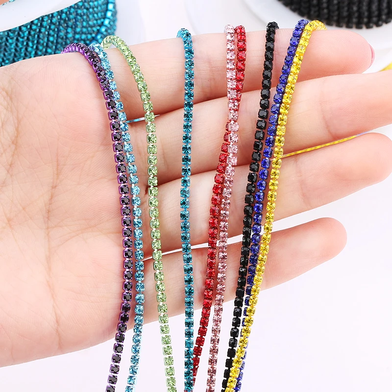 2yards Bunte Strass Borte Glitter Kristall Kette Glänzende Edelsteine Stein Diamant Trimmen Kleid Garment Strass-Dekorationen – Detail 7
