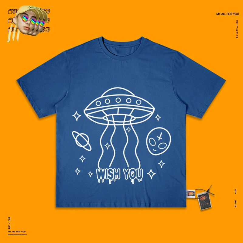 Alien Пятая область НЛО чай карамельный цвет ручной каракули уличное для скейта футболка для мужчин и женщин Fund - Цвет: royalblue