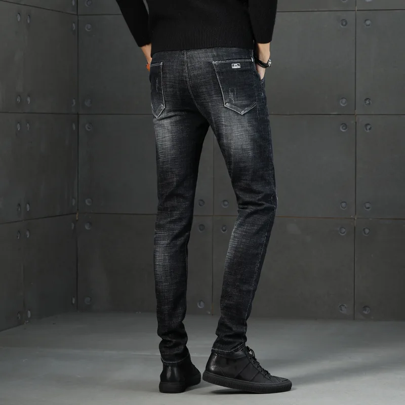 Весенние новые стильные джинсы мужские брюки для подростков в Корейском стиле эластичные облегающие Универсальные мужские повседневные брюки оптом