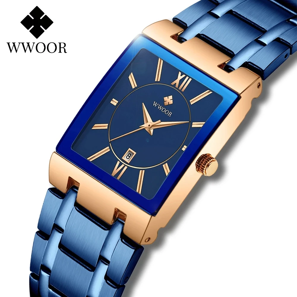 Relogio Feminino 2021 WWOOR New Women Watches Top Brand Luxury Blue Women's Bracelet Square Watch Ladies Dress Quartz WristWatch