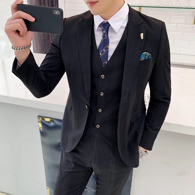 Мужская одежда мужской костюм в полоску обтягивающий корейский широкий полосатый костюм из трех предметов одна застежка Жених мужское платье