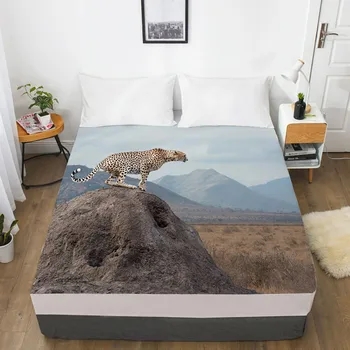 

3D Fitted Sheet Bed Mattress Fitted Cover Custom Design Bed Linens Sheets Bedsheet 203x230cm Animal Leopard Printed Bedding