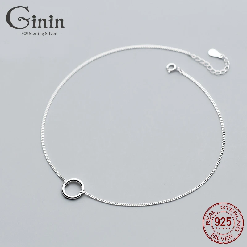 

Ginin Hollow Circle Pendant 925 Sterling Silver Necklace for Women French Fashion Simple Geometric Elegant Clavicle Chain Bijou