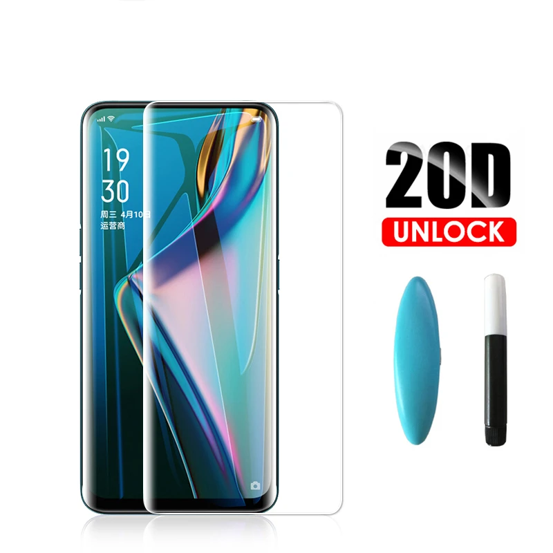 Стекло с полным покрытием для OPPO Reno 3 Pro УФ клей защита экрана закаленное стекло