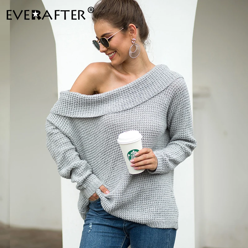 Женский вязаный свитер EVERAFTER однотонный пуловер с открытыми плечами
