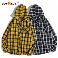 Covrlge Fashion Plaid Long Sleeve Shirt New Men Women Street Casual Shirt Autumn Cotton Black Yellow Plaid Hoodie Shirt MCL247
