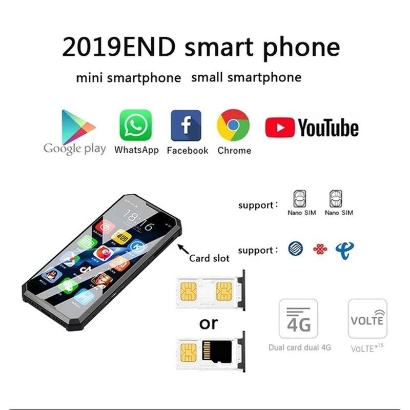  Super Mini Melrose 2019 END Smartphone 1GB/2GB 8GB/32GB 4G Lte 3.46'' MTK6739V Quad Core Android 8.