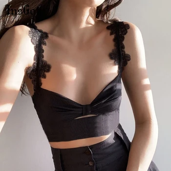 

InsGoth Lace Patchwork Black Camis Women Gothic Sexy Bodycon Hollow Out Lace Black Tank Tops Casual Streetwear Party Vintage Top