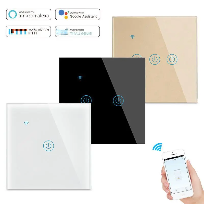 

ЕС TUYA Умный дом WiFi RF пульт дистанционного управления 1/2/3 работа с Google Home Alexa настенный светильник Панель переключатель настенный сенсорный светильник