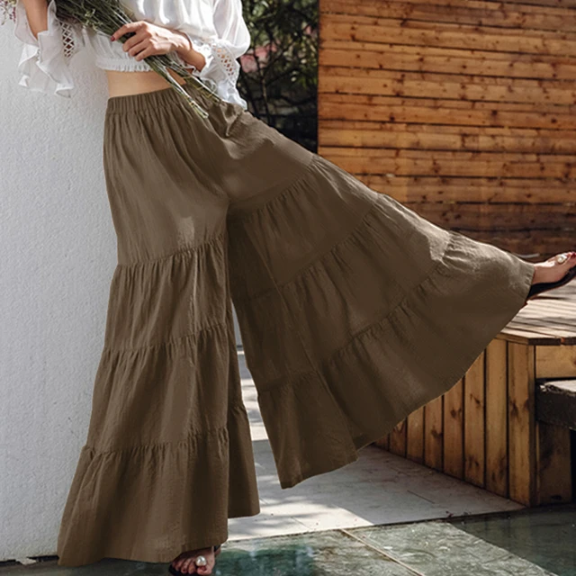 Autumn Casual Women Solid Color Skirt Long Trousers Fashion Ladies Loose High Elastic Waist Wide Leg Long Pants for Spring 1