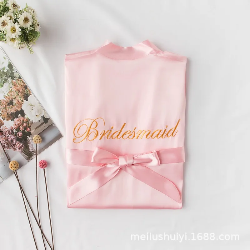 pink Bridesmaid A Одежда для невесты Атласный халат невесты Элегантная пижама сексуальный район женский домашний халат Банный халат кимоно шелковый халат для сна - Цвет: pink Bridesmaid A