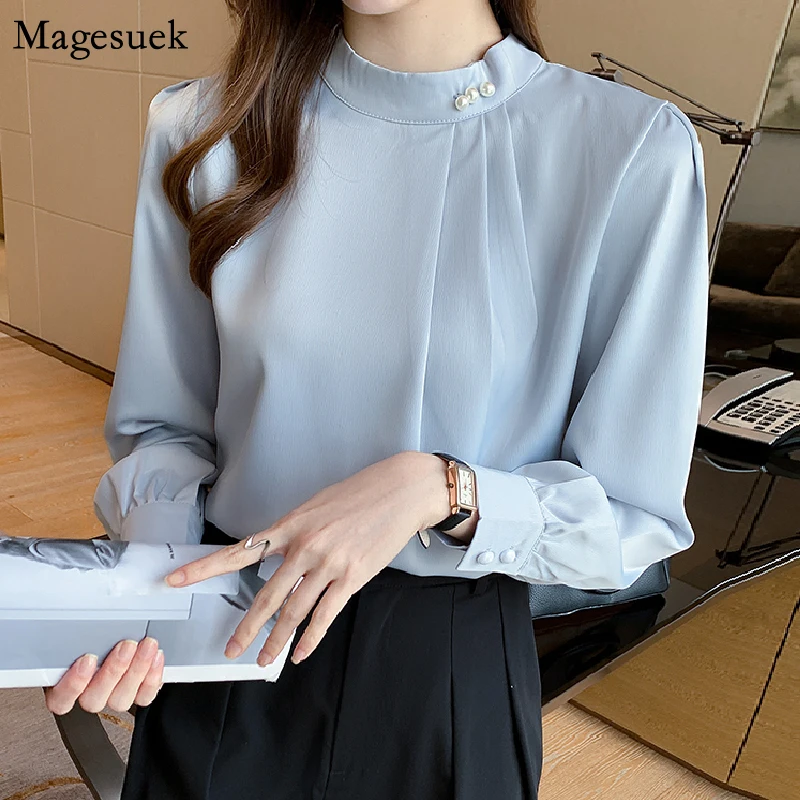 

Fashion Silk Satin Women Shirts Solid Korean Women Blouse White Blouse Long Sleeve Office Casual Tops Shirt Women Clothes 17795