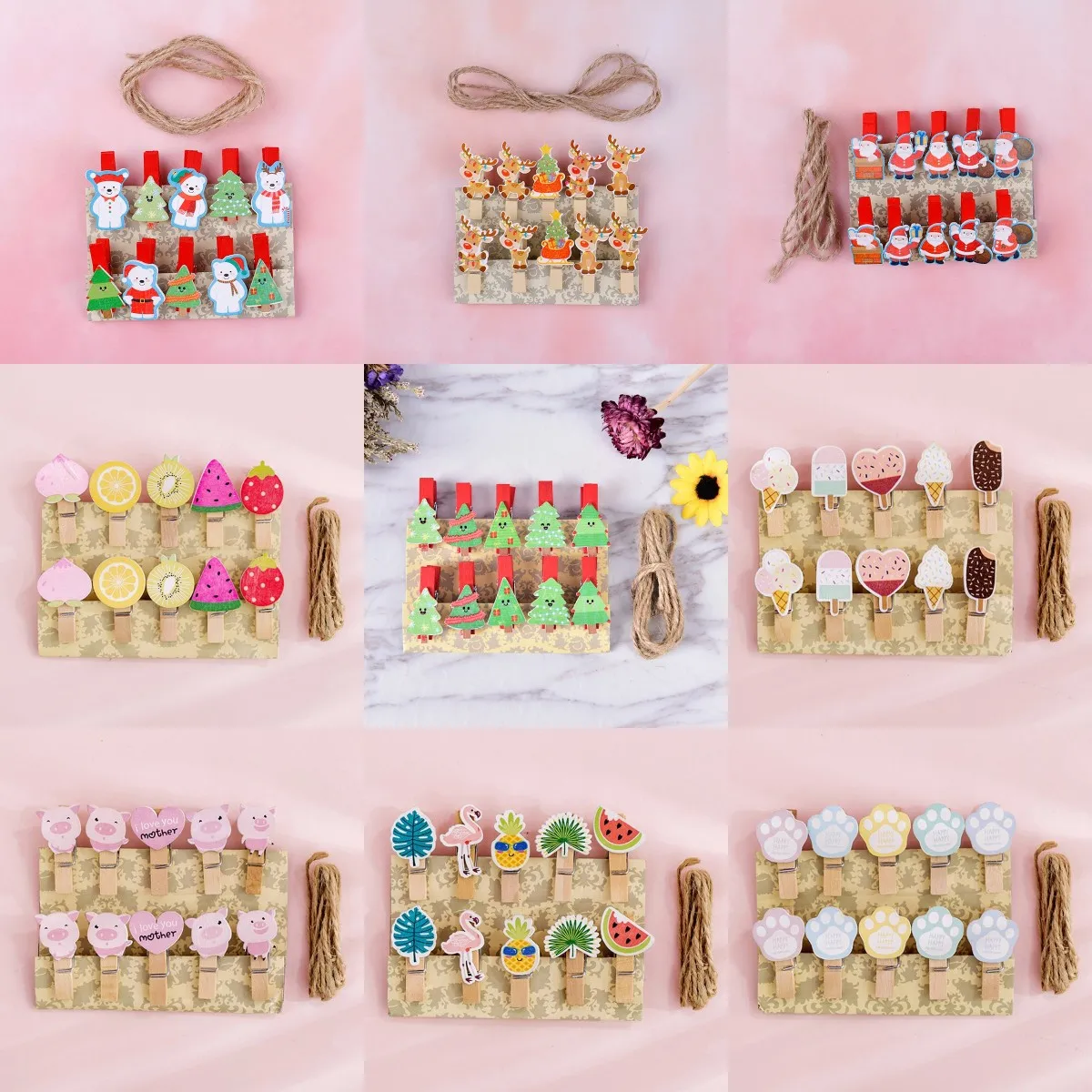 10/20/50pcs Mini Natural Wooden Photo Clips Christmas Snowman Deer Socks Shaped Clips Clothespin Craft Decoration Clips Pegs