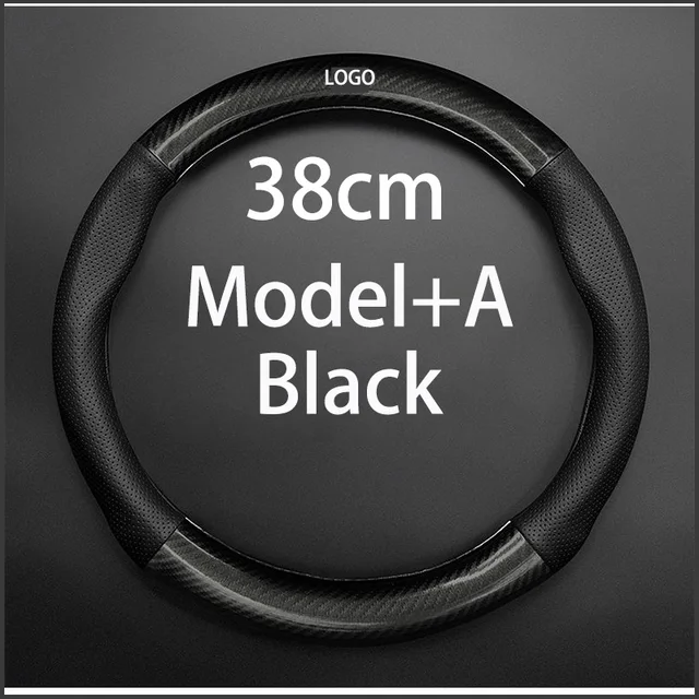 Carbon Fiber Cow Leather Car Steering Wheel Cover Accessories Fit Mercedes Benz ClassA W176 W169 B W245 C W205 W204 W203 C300 Model A-Black
