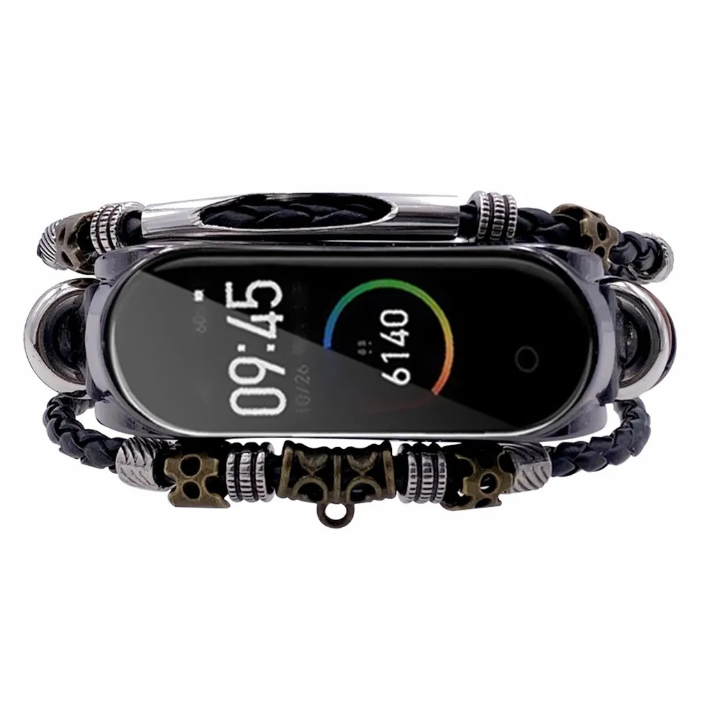 Браслет для часов Xiaomi Mi Band 4 сменный кожаный браслет с Бисером Плетеный ремешок для часов подарок
