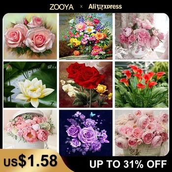 

ZOOYA Rhinestone Pictures 5D Diamond Painting Flowers Diy Diamond Painting Full Square/ Round Diamond Embroidery Full Set ZW68