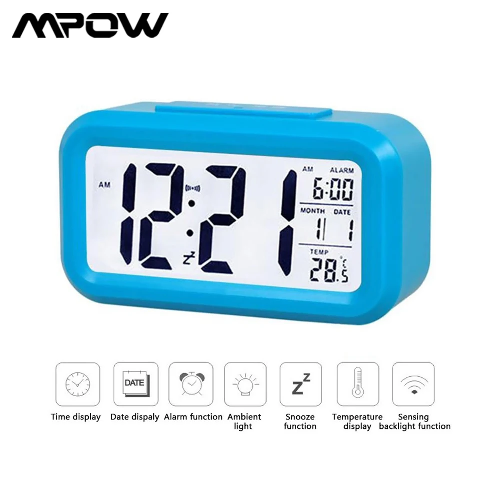 Smart LCD Digital Alarm Clock Date Temperature Snooze Function with Backlight Electronic Desktop Digital Clocks for Home Office Travel
