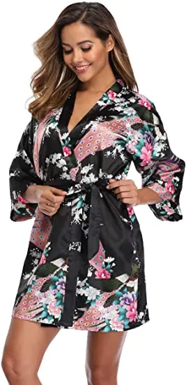 Fashion Satin Robe Female Bathrobe Sexy peignoir femme Silk Kimono Bride Dressing gown sleepwear Night Grow For Women